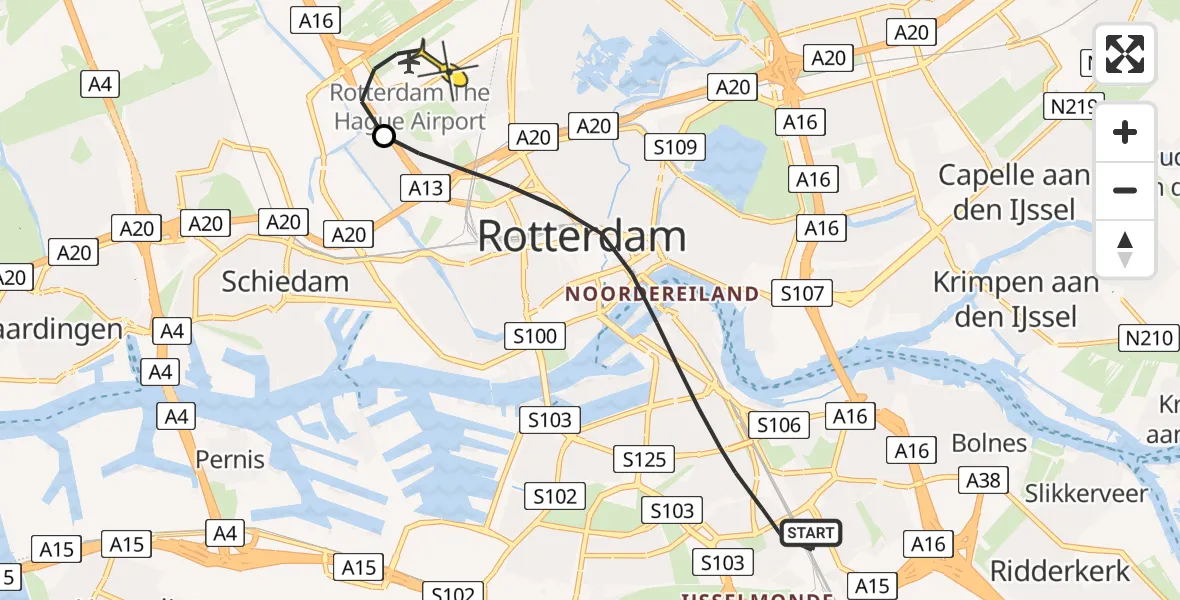 Routekaart van de vlucht: Lifeliner 2 naar Rotterdam The Hague Airport, Brandenburgbaan