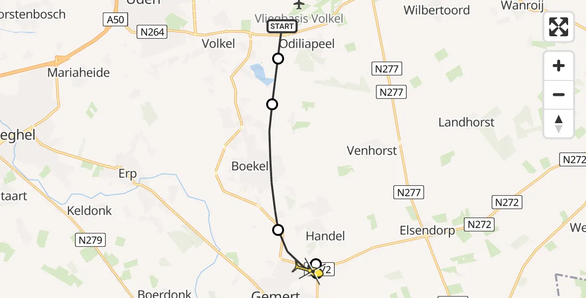 Routekaart van de vlucht: Lifeliner 3 naar Handel, Peelse-Loopweg