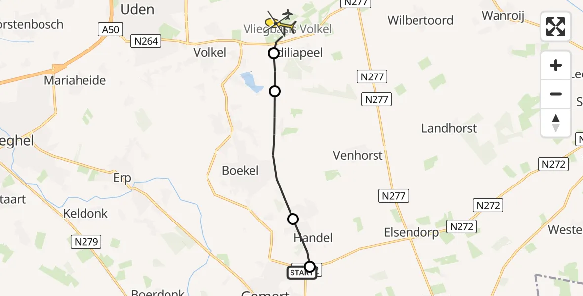 Routekaart van de vlucht: Lifeliner 3 naar Vliegbasis Volkel, Zeelandsedijk