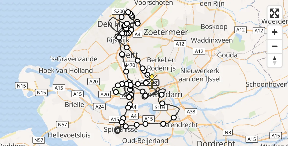 Routekaart van de vlucht: Politieheli naar Rotterdam The Hague Airport, Brandenburgbaan