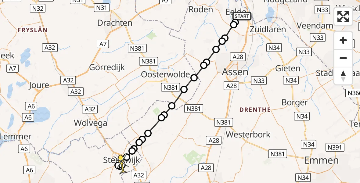 Routekaart van de vlucht: Lifeliner 4 naar Steenwijk, A-09