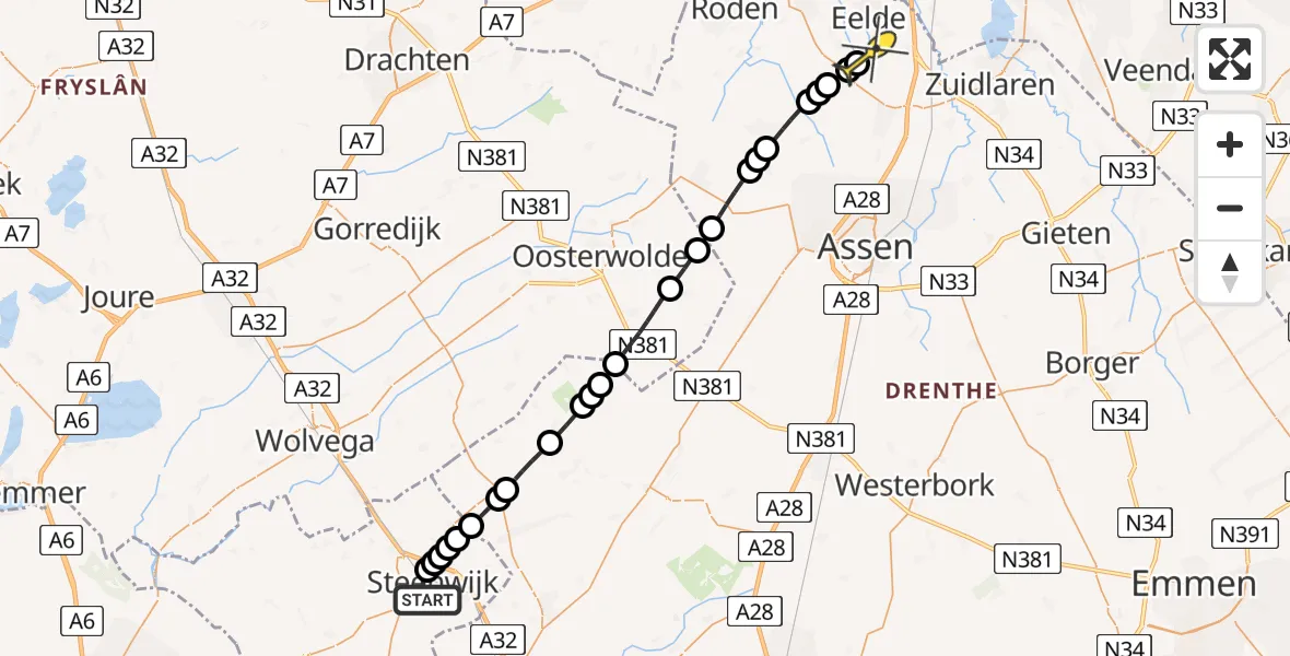 Routekaart van de vlucht: Lifeliner 4 naar Groningen Airport Eelde, Tynaarlo