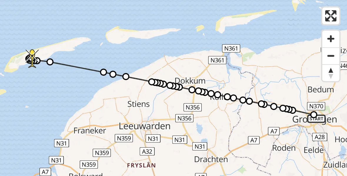 Routekaart van de vlucht: Ambulanceheli naar Midsland, Kallandspad