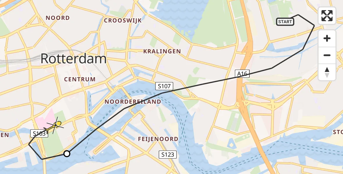 Routekaart van de vlucht: Lifeliner 1 naar Erasmus MC, Westzeedijk