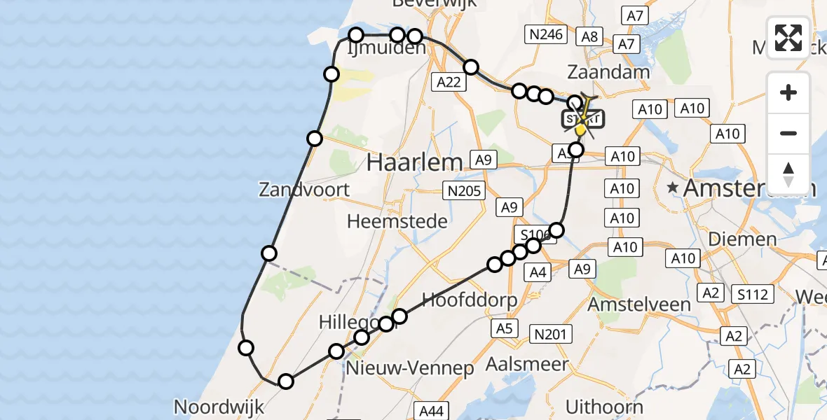 Routekaart van de vlucht: Lifeliner 1 naar Amsterdam Heliport, Capriweg