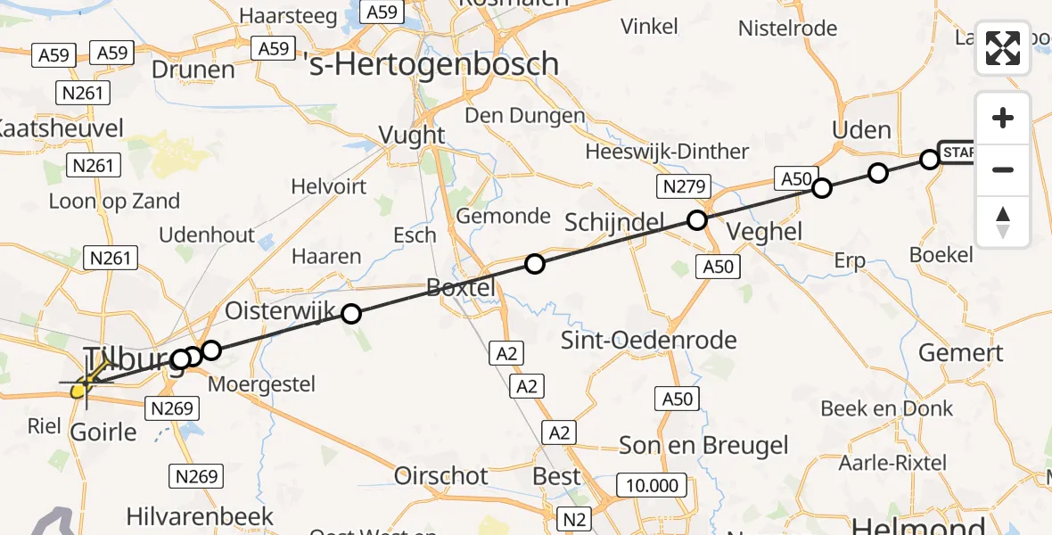 Routekaart van de vlucht: Lifeliner 3 naar Tilburg, Rooseveltplein