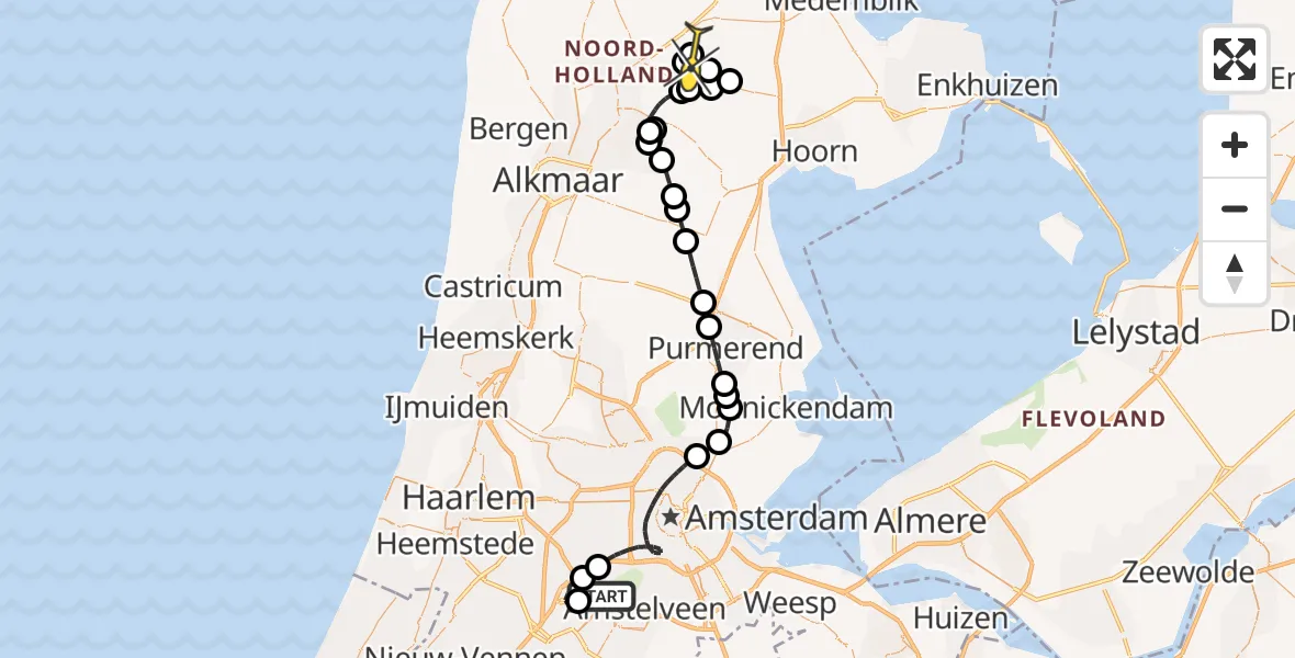 Routekaart van de vlucht: Politieheli naar Hoogwoud, Langereis