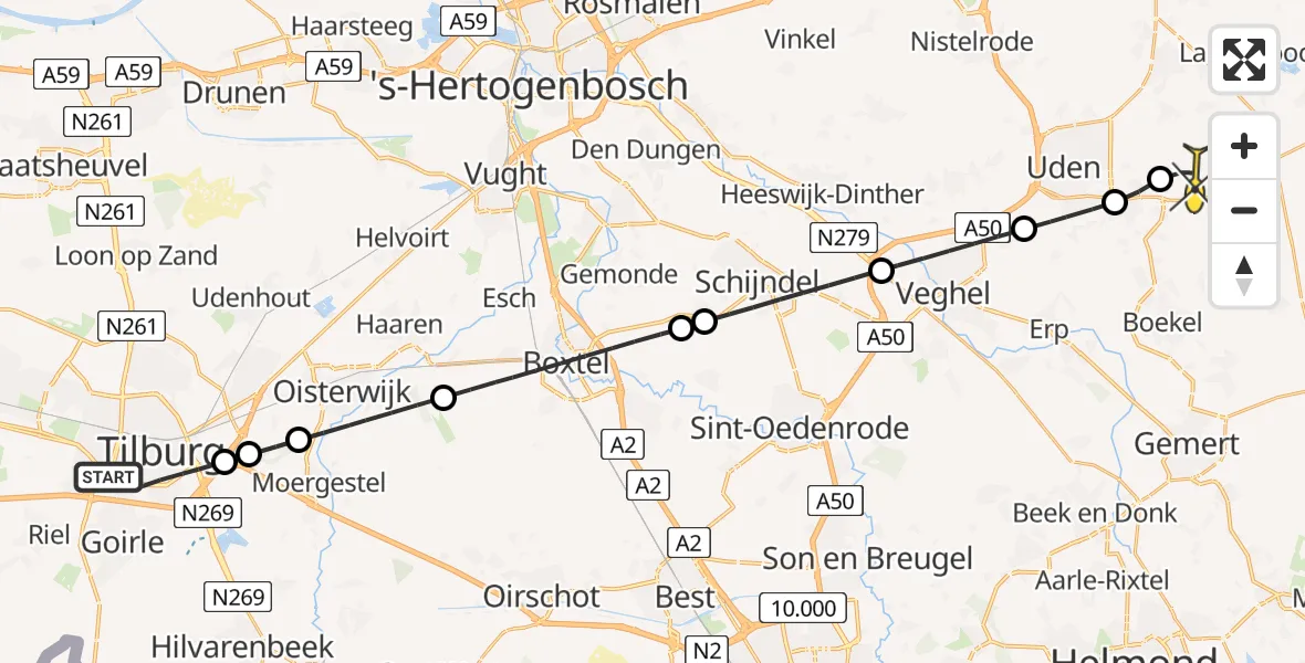 Routekaart van de vlucht: Lifeliner 3 naar Vliegbasis Volkel, Zeelandsedijk
