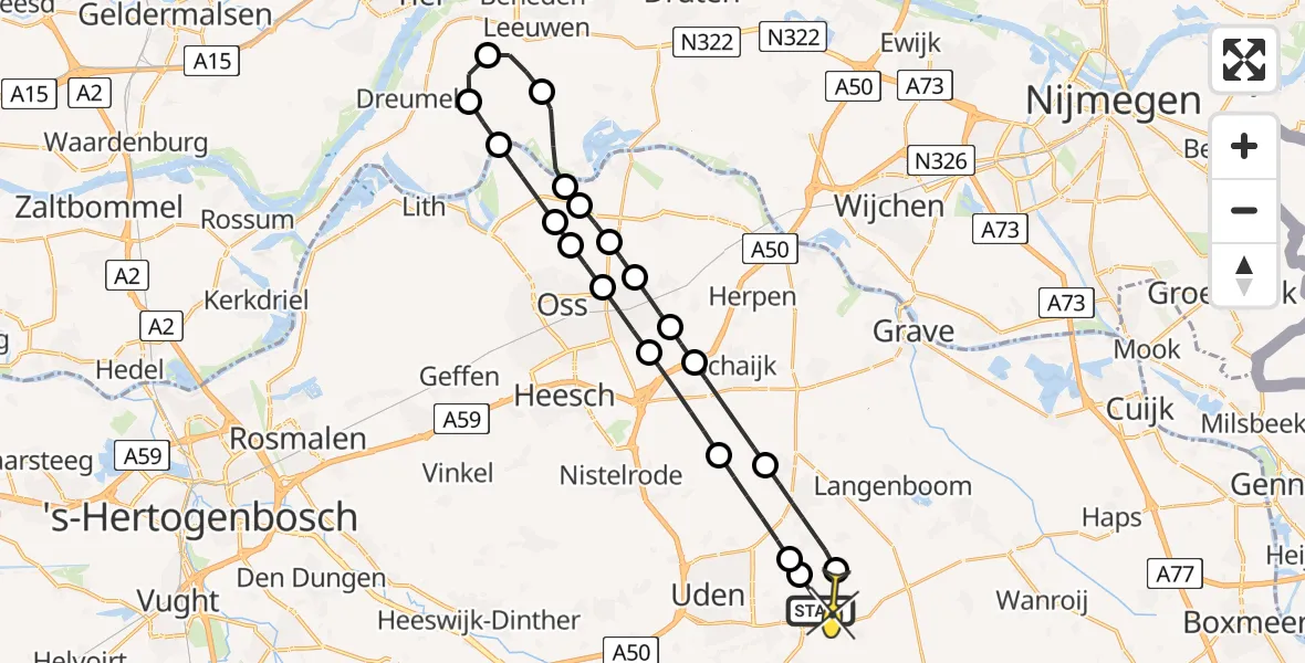 Routekaart van de vlucht: Lifeliner 3 naar Vliegbasis Volkel, Zeelandsedijk