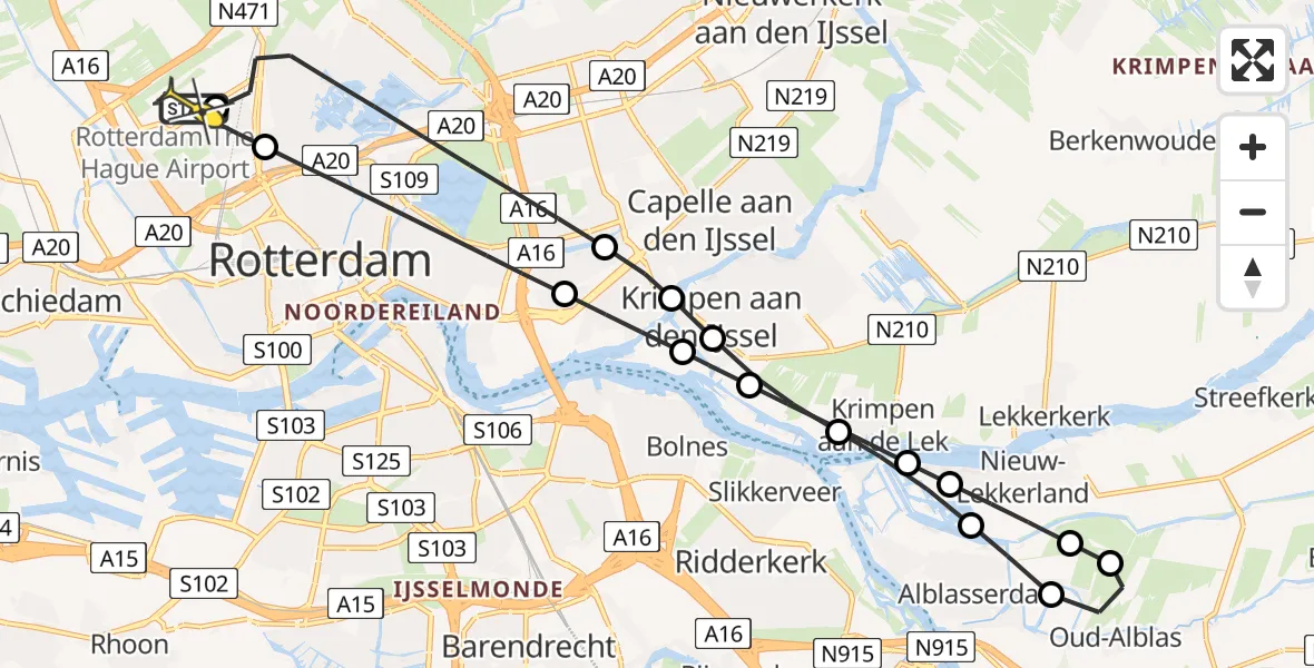 Routekaart van de vlucht: Lifeliner 2 naar Rotterdam The Hague Airport, Brandenburgbaan