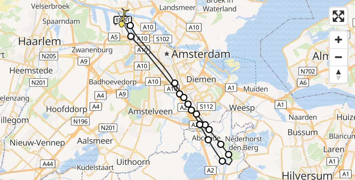 Routekaart van de vlucht: Lifeliner 1 naar Amsterdam Heliport, Capriweg
