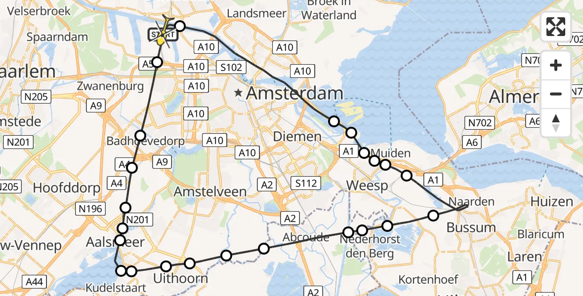 Routekaart van de vlucht: Lifeliner 1 naar Amsterdam Heliport, Capriweg