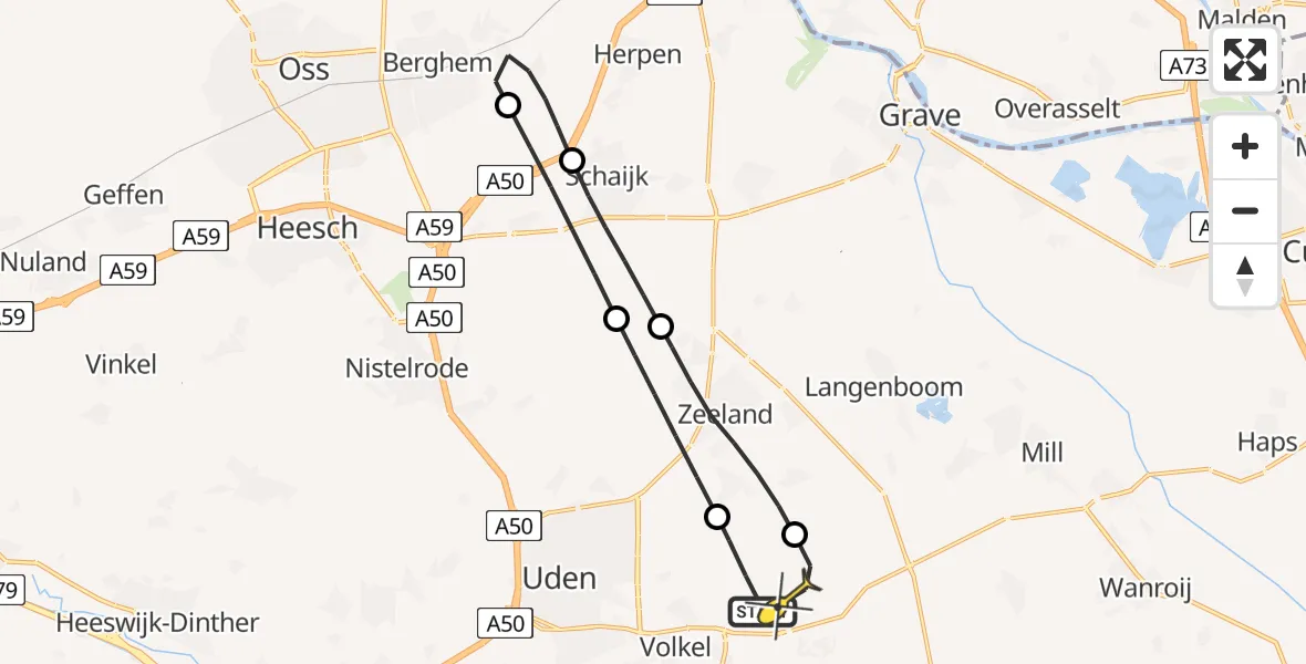 Routekaart van de vlucht: Lifeliner 3 naar Vliegbasis Volkel, Zeelandsedijk