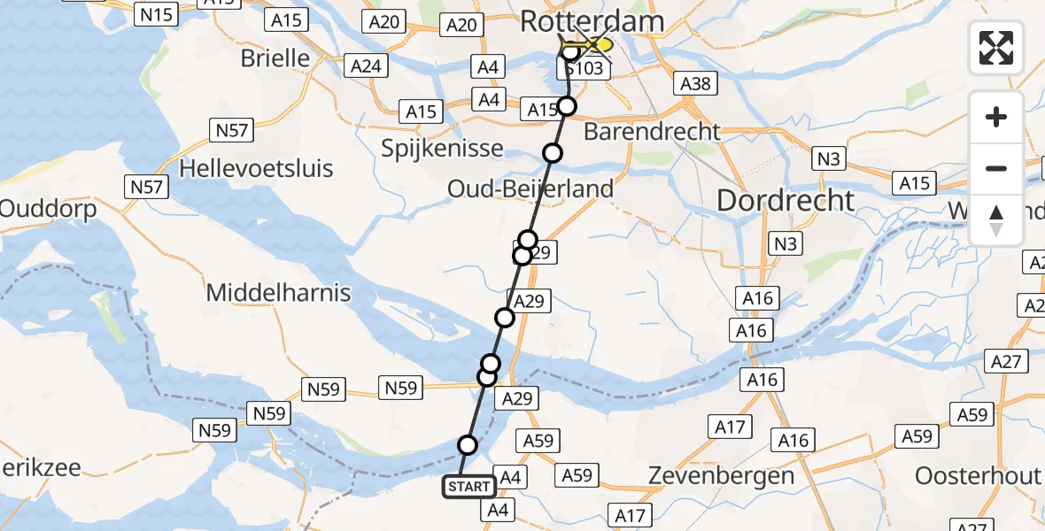 Routekaart van de vlucht: Lifeliner 2 naar Erasmus MC, Westzeedijk