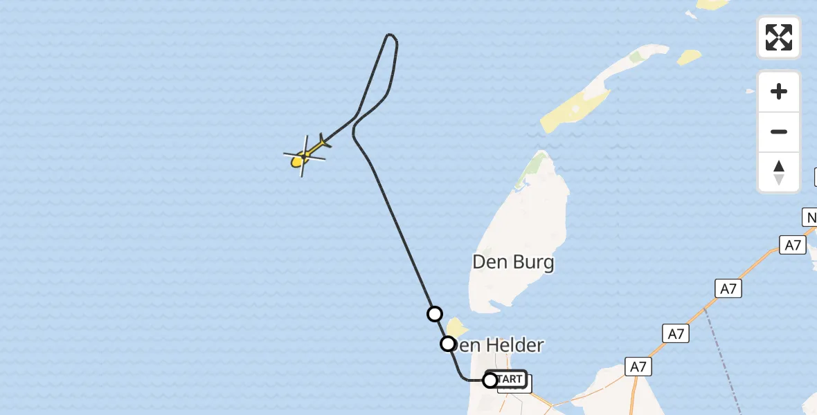 Routekaart van de vlucht: Kustwachthelikopter naar Luchthavenweg