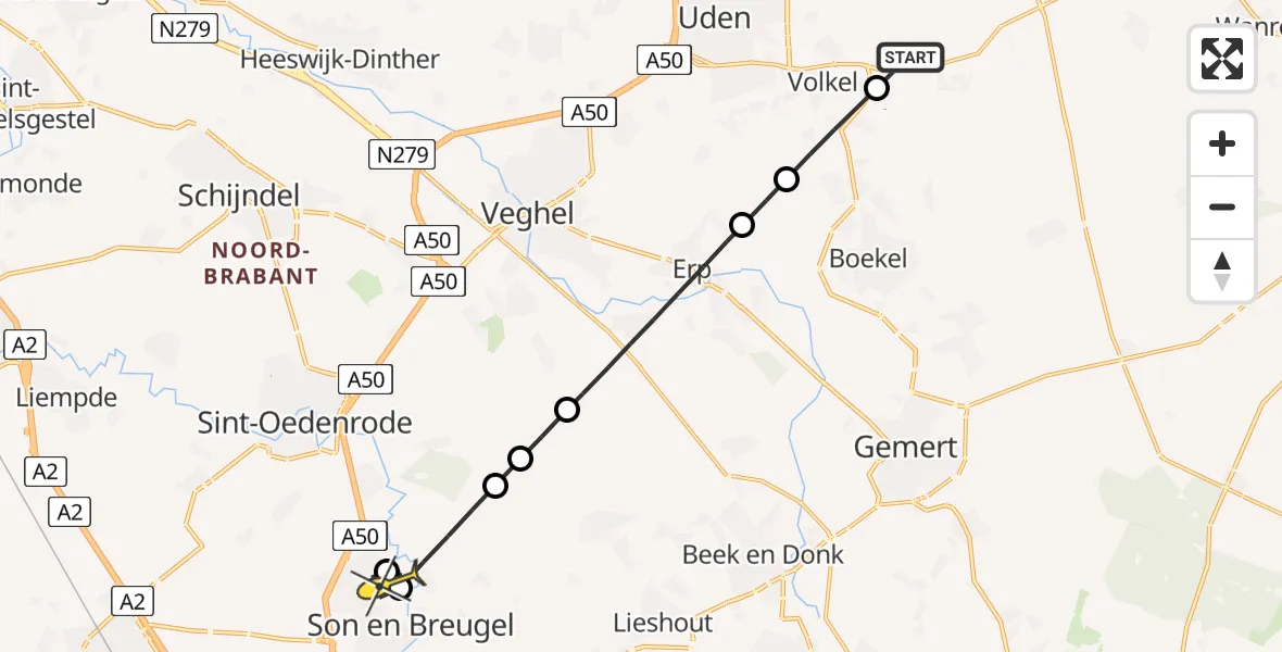 Routekaart van de vlucht: Lifeliner 3 naar Son en Breugel, Waterhoef