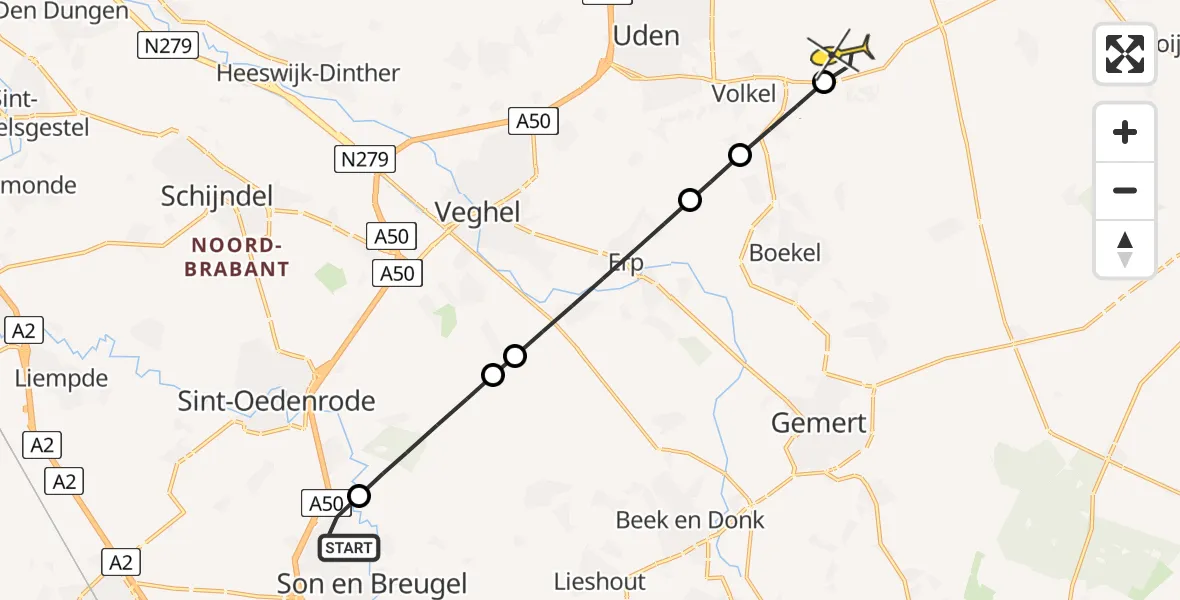 Routekaart van de vlucht: Lifeliner 3 naar Vliegbasis Volkel, Zeelandsedijk