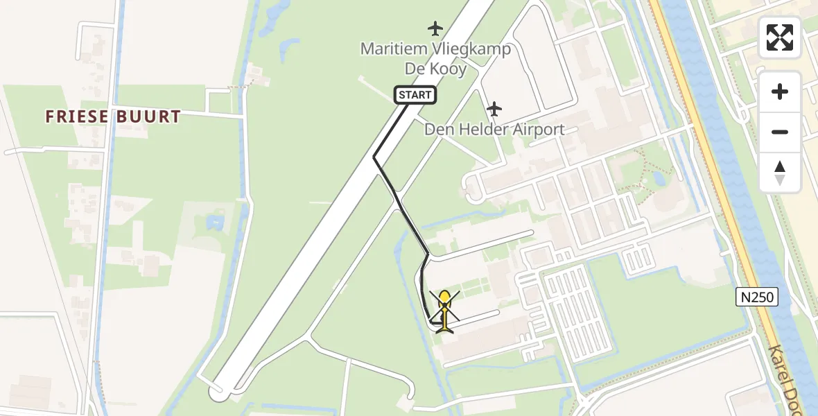 Routekaart van de vlucht: Kustwachthelikopter naar Vliegveld De Kooy, Luchthavenweg