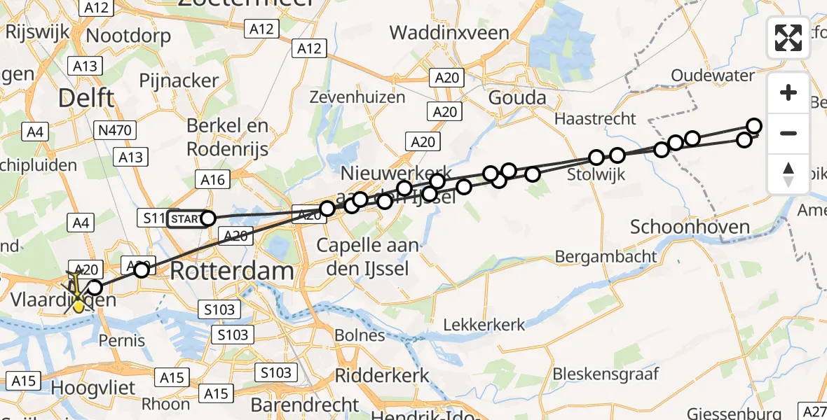 Routekaart van de vlucht: Lifeliner 2 naar Vlaardingen, Westlandseweg