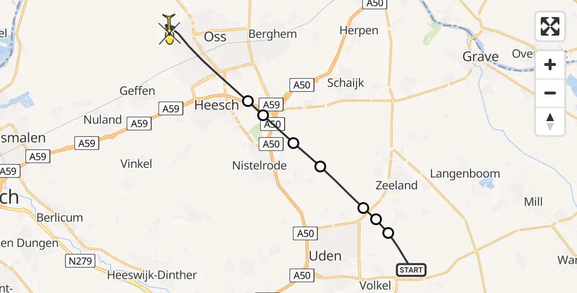 Routekaart van de vlucht: Lifeliner 3 naar Oss, Huizenbeemdweg