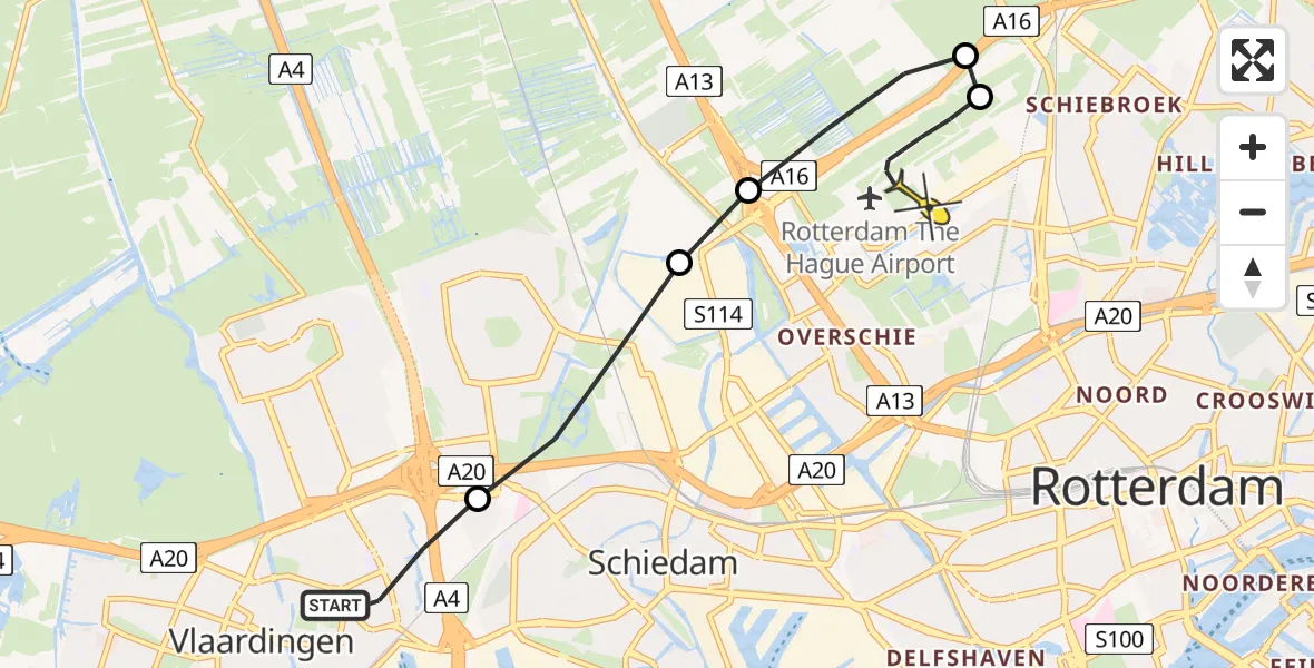 Routekaart van de vlucht: Lifeliner 2 naar Rotterdam The Hague Airport, Brandenburgbaan