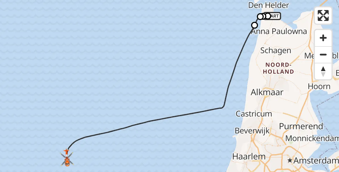 Vluchtroute Kustwachthelikopter Vliegveld De Kooy - , 11 januari 2026, 21:06