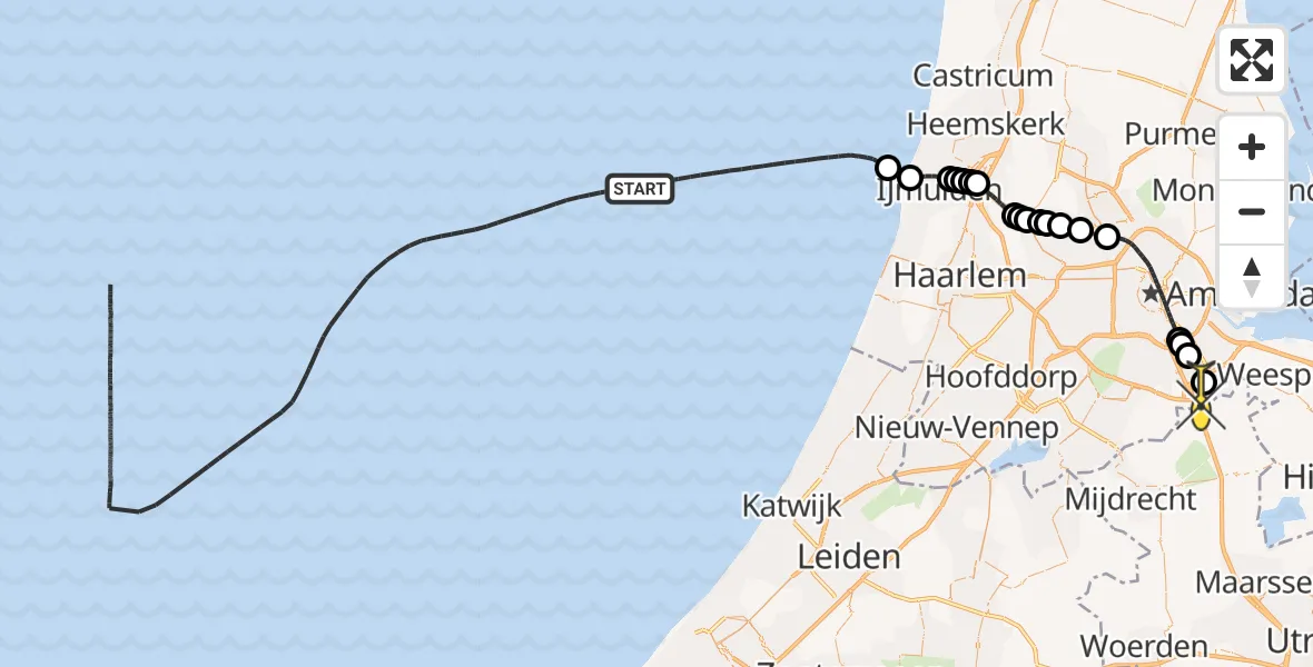 Routekaart van de vlucht: Kustwachthelikopter naar Academisch Medisch Centrum (AMC)