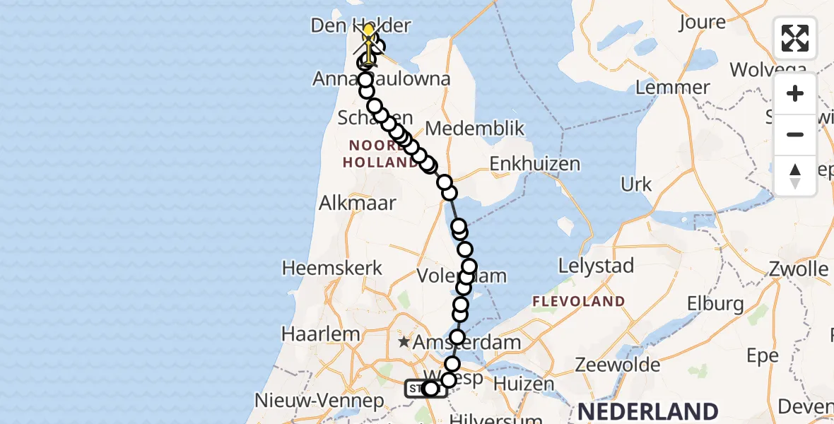 Routekaart van de vlucht: Kustwachthelikopter naar Vliegveld De Kooy, Luchthavenweg
