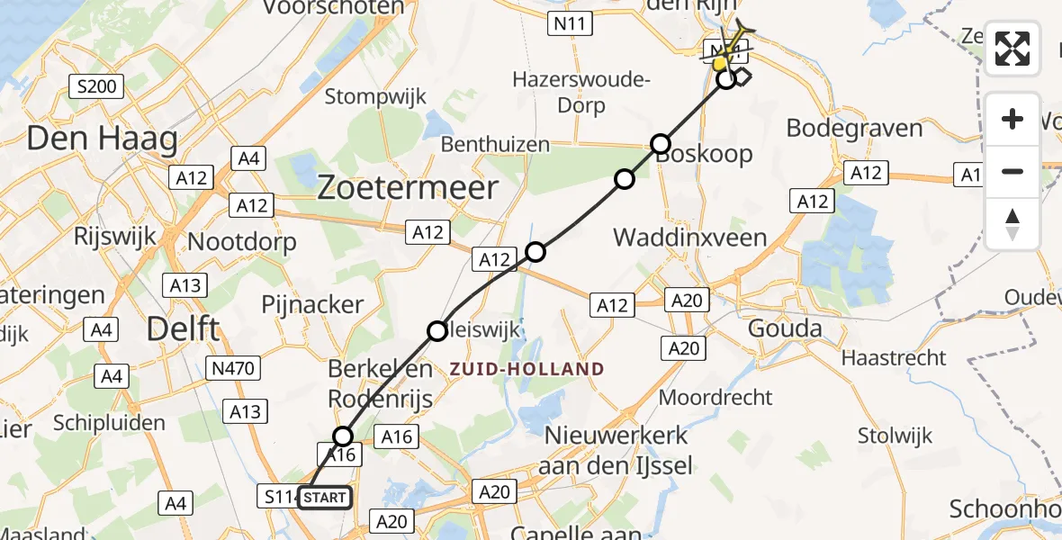 Routekaart van de vlucht: Lifeliner 2 naar Alphen aan den Rijn, J.C. Hoogendoornlaan
