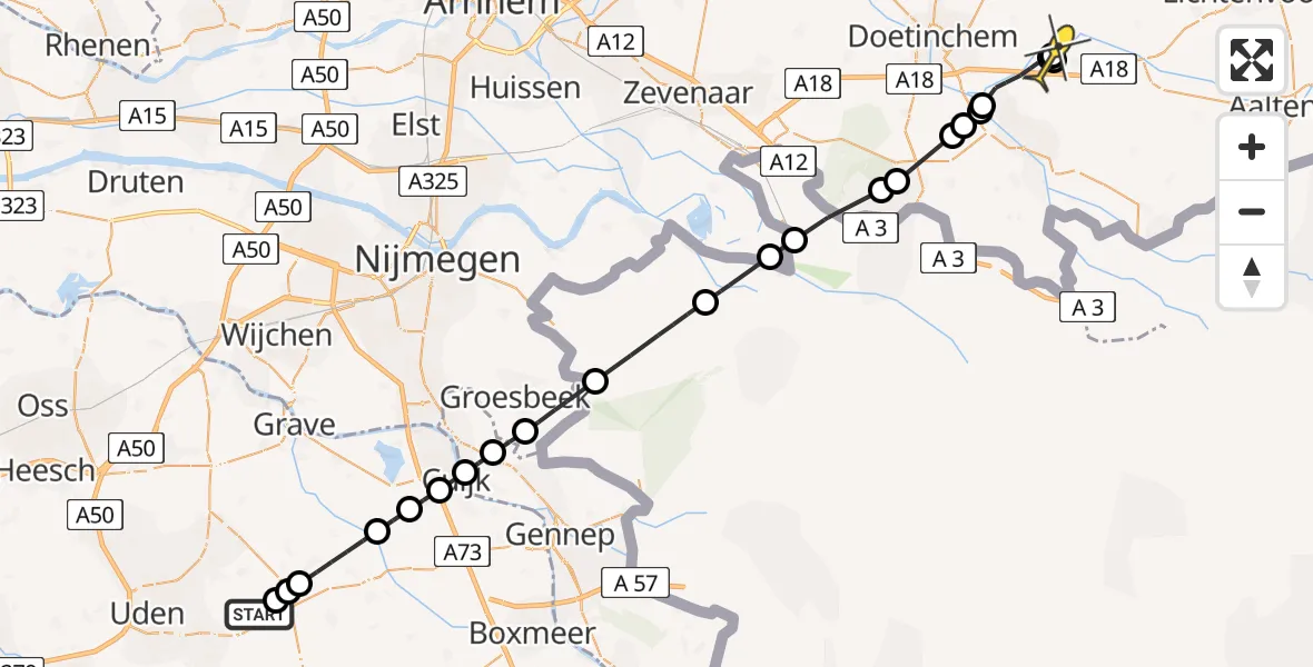 Routekaart van de vlucht: Lifeliner 3 naar Doetinchem, Berkelaarlaan