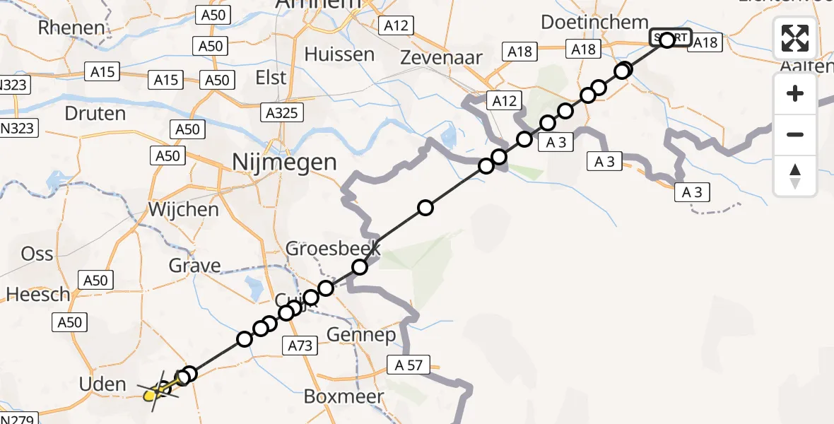 Routekaart van de vlucht: Lifeliner 3 naar Vliegbasis Volkel, Zeelandsedijk