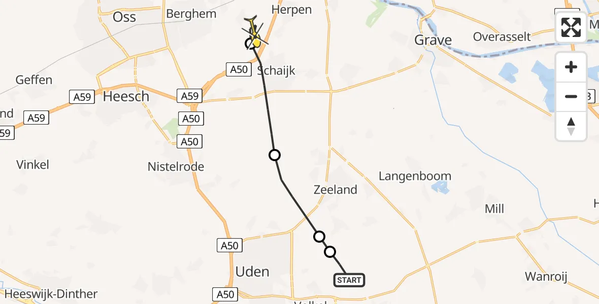 Routekaart van de vlucht: Lifeliner 3 naar Herpen, Bosweg