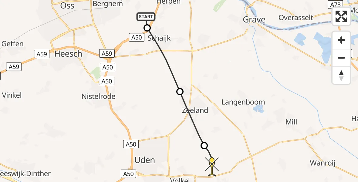 Routekaart van de vlucht: Lifeliner 3 naar Vliegbasis Volkel, Zeelandsedijk