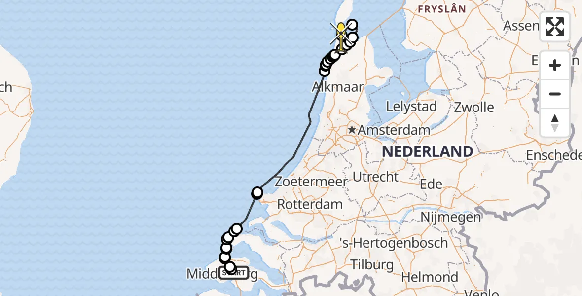 Routekaart van de vlucht: Kustwachthelikopter naar Vliegveld De Kooy, Luchthavenweg