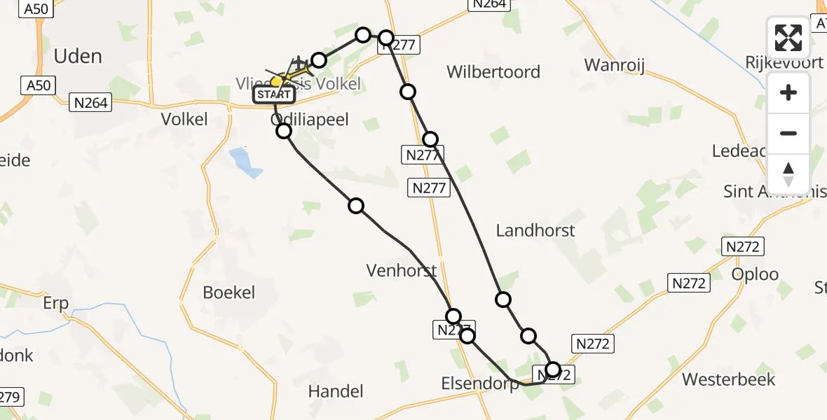 Routekaart van de vlucht: Lifeliner 3 naar Vliegbasis Volkel, Zeelandsedijk