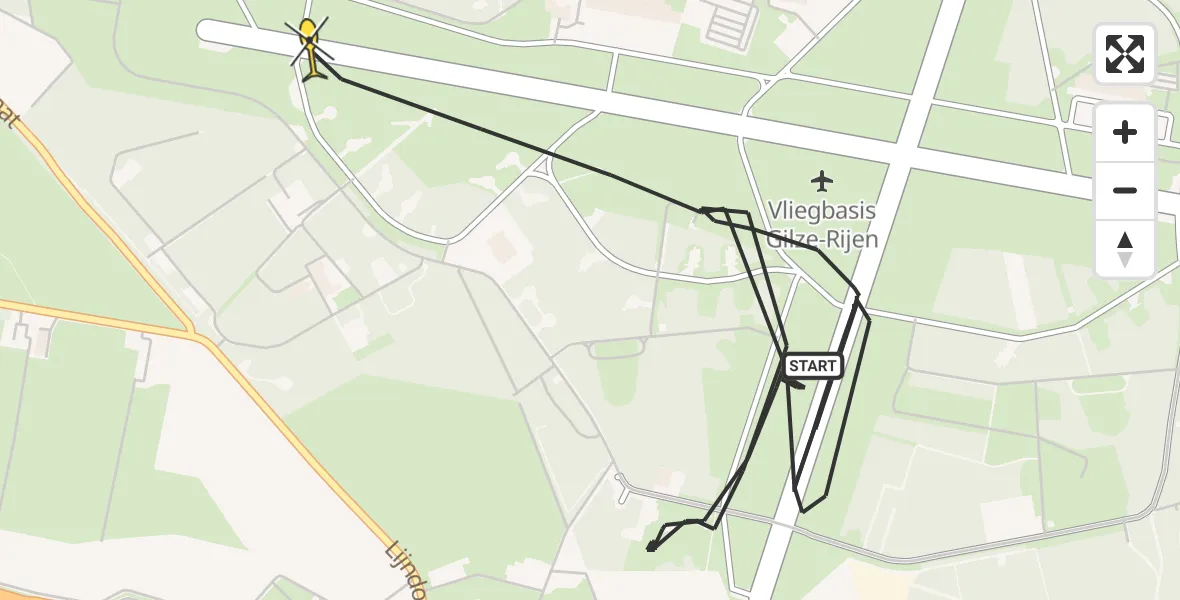 Routekaart van de vlucht: Politieheli naar Vliegbasis Gilze-Rijen, Rijksweg