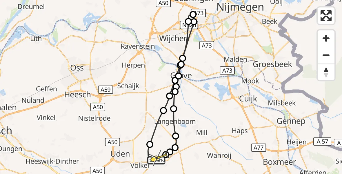 Routekaart van de vlucht: Lifeliner 3 naar Vliegbasis Volkel, Zeelandsedijk