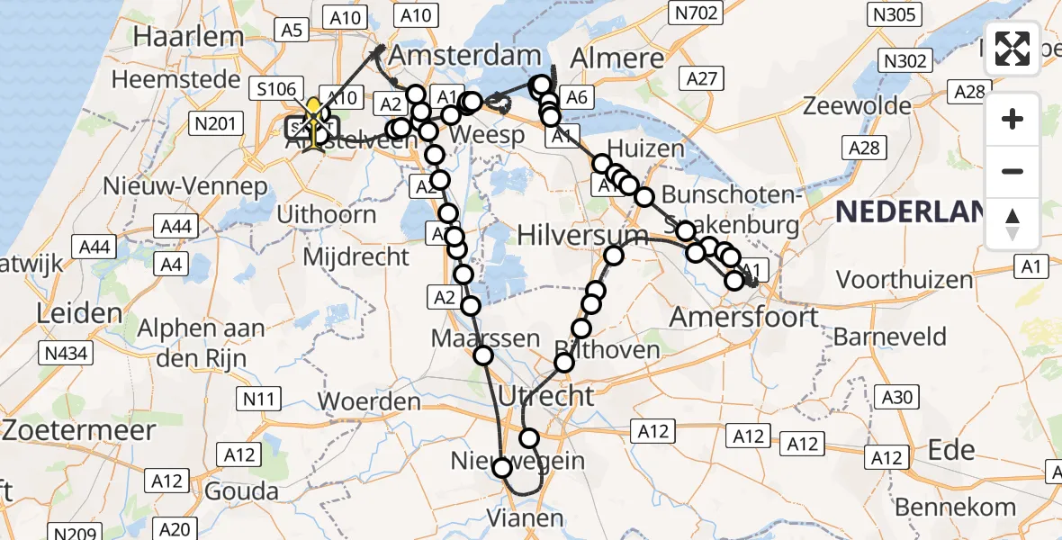Routekaart van de vlucht: Politieheli naar Schiphol, Loevesteinse Randweg