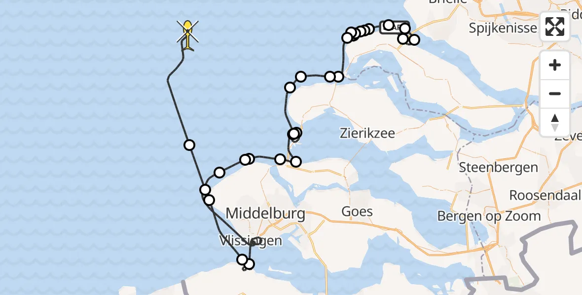 Routekaart van de vlucht: Politieheli naar Kwade Hoek