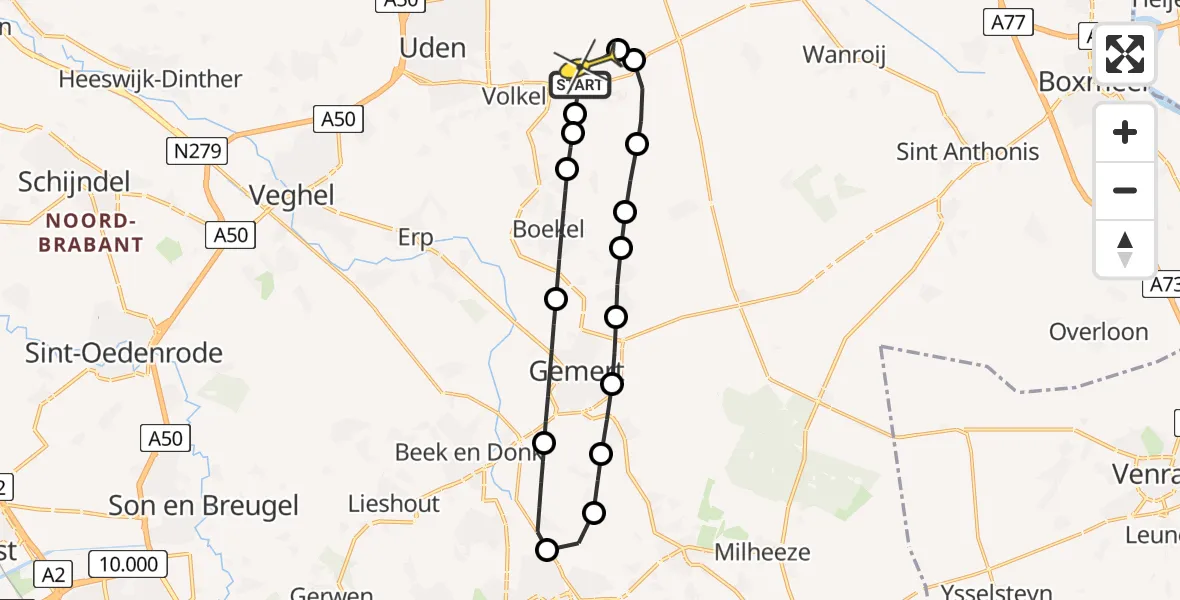 Routekaart van de vlucht: Lifeliner 3 naar Vliegbasis Volkel, Zeelandsedijk