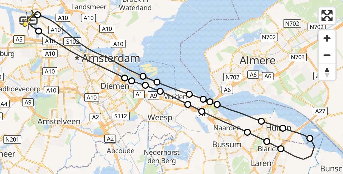 Routekaart van de vlucht: Lifeliner 1 naar Amsterdam Heliport, Capriweg