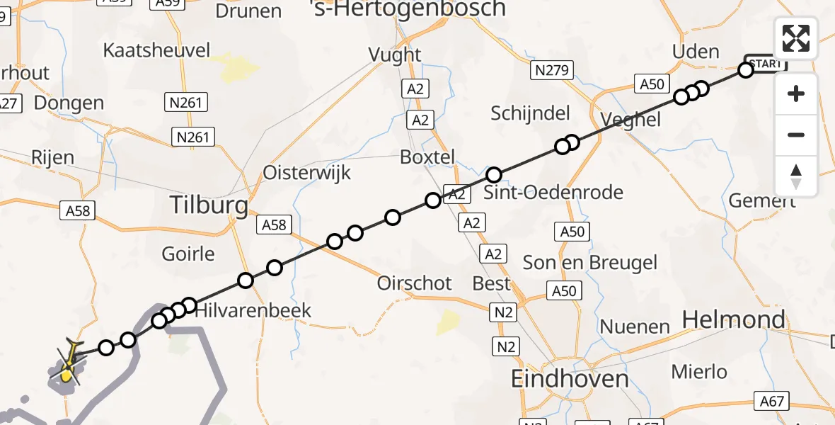 Routekaart van de vlucht: Lifeliner 3 naar Baarle-Nassau, Alphenseweg