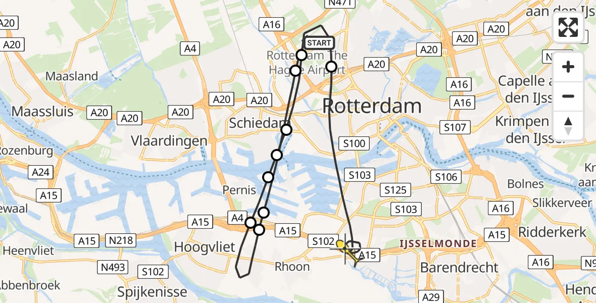 Routekaart van de vlucht: Lifeliner 2 naar Rotterdam, Rijksweg A15
