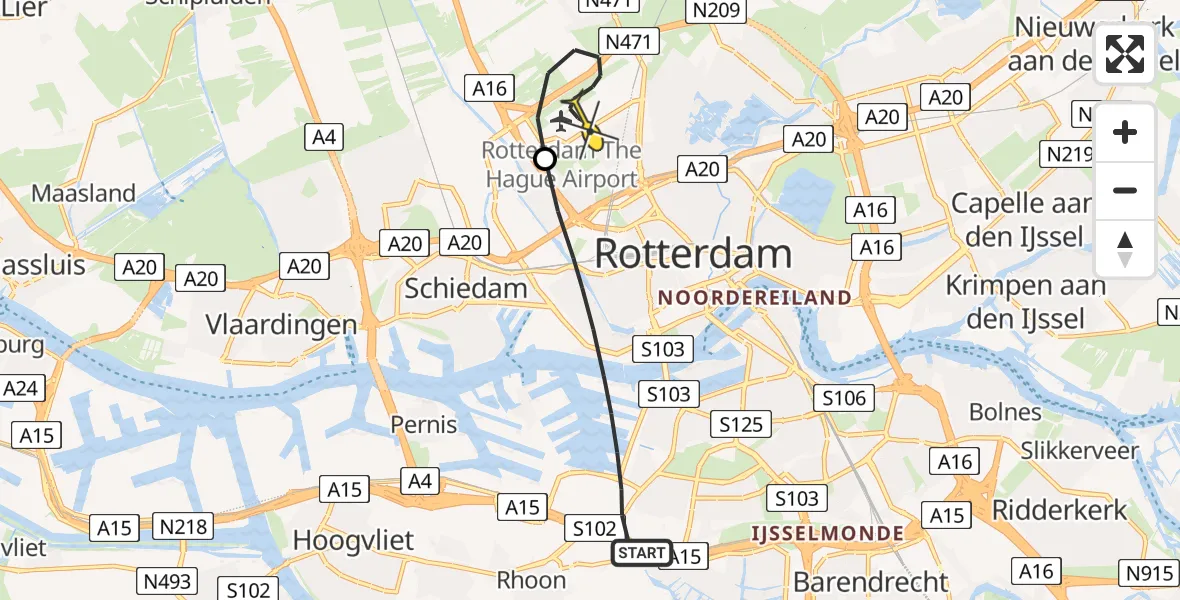 Routekaart van de vlucht: Lifeliner 2 naar Rotterdam The Hague Airport, Brandenburgbaan