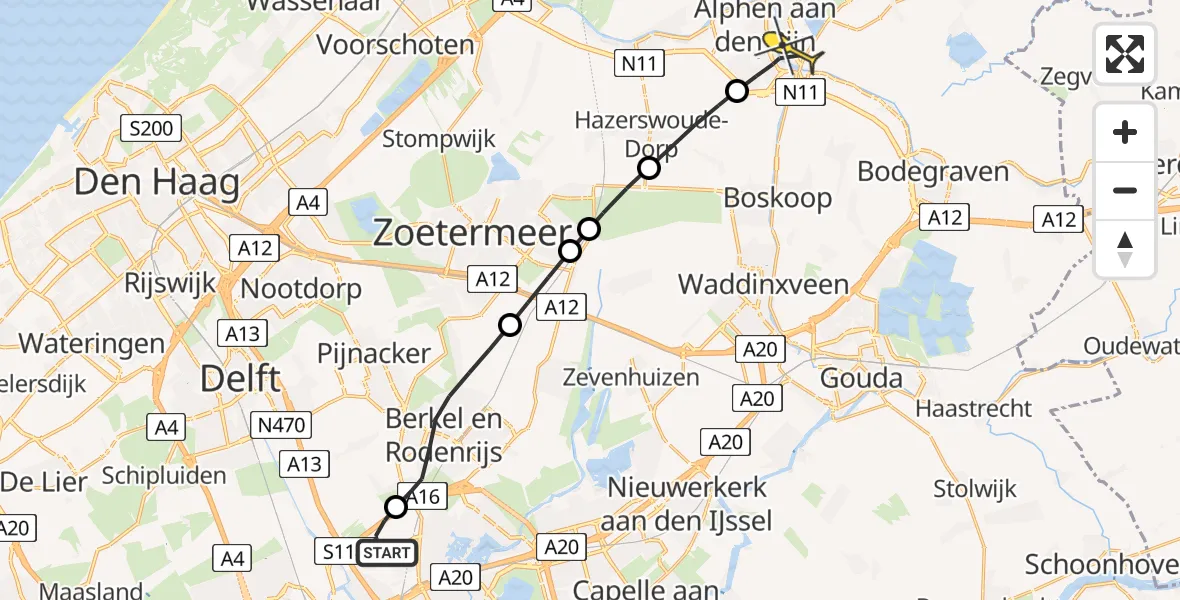 Routekaart van de vlucht: Lifeliner 2 naar Alphen aan den Rijn, Stellingmolen