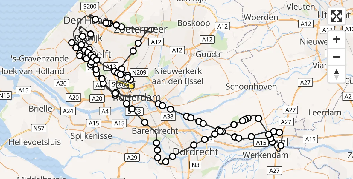 Routekaart van de vlucht: Politiehelikopter naar Rotterdam The Hague Airport, Brandenburgbaan