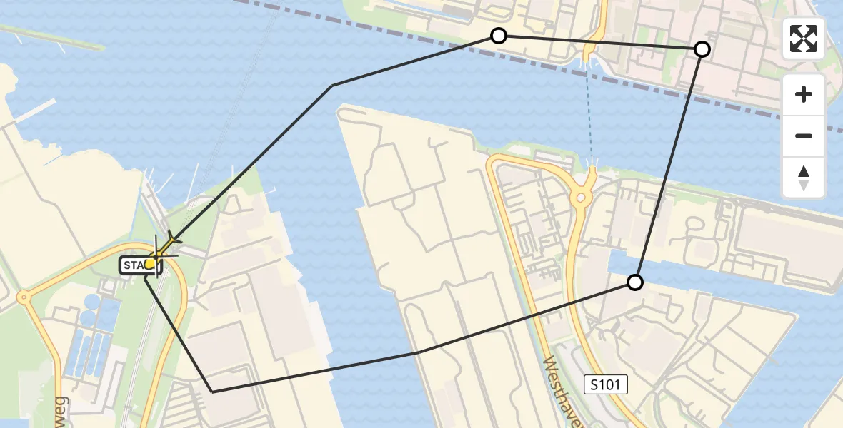 Routekaart van de vlucht: Lifeliner 1 naar Amsterdam Heliport, Capriweg