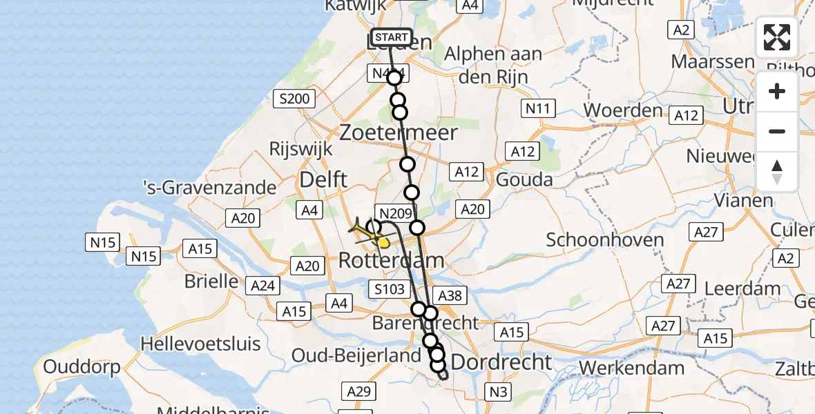 Routekaart van de vlucht: Lifeliner 2 naar Rotterdam The Hague Airport, Brandenburgbaan