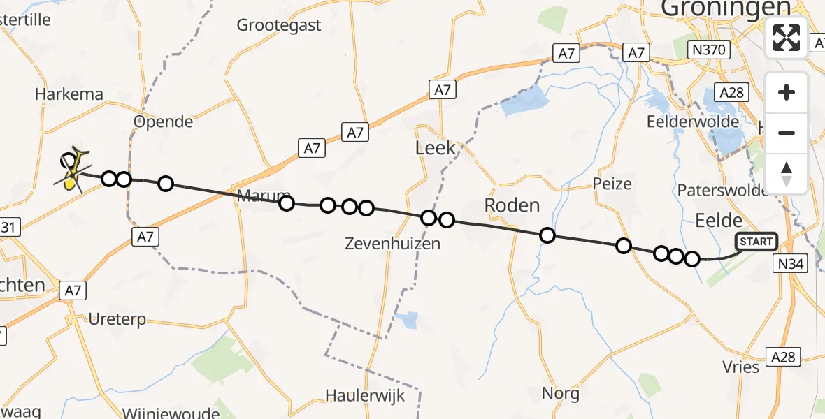 Routekaart van de vlucht: Lifeliner 4 naar Boelenslaan, Dominee Visscherwei