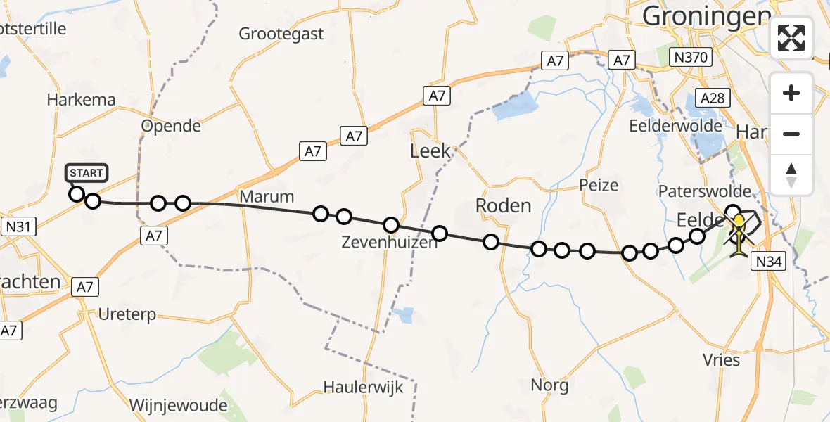 Routekaart van de vlucht: Lifeliner 4 naar Groningen Airport Eelde, Machlaan